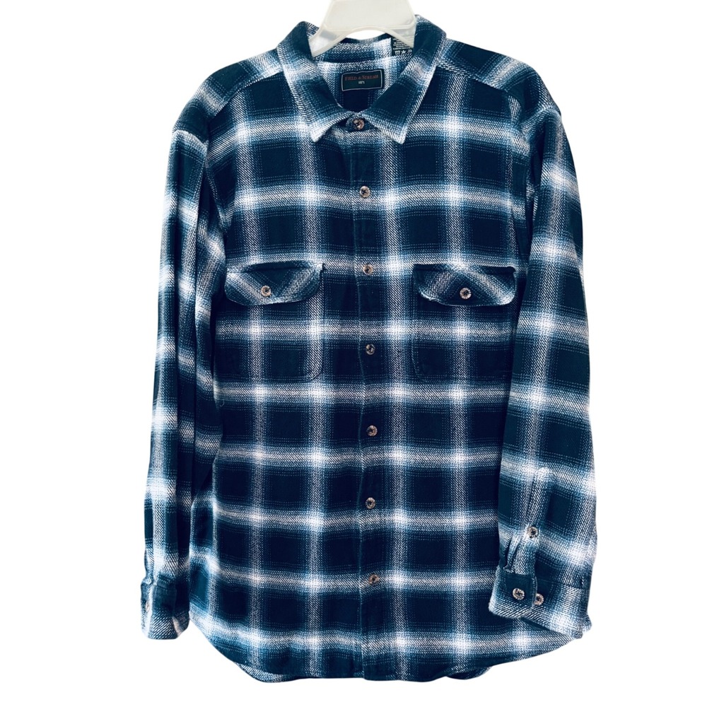 Field & Stream Mens XL Blue Plaid Heavy Flannel Button Down Shirt 100% Cotton